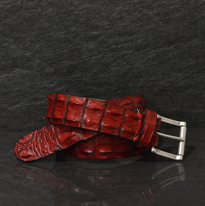 Fausto Colato Krokodilleder-Gürtel Sonderbreite 4,5cm rot / Krokodilrücken