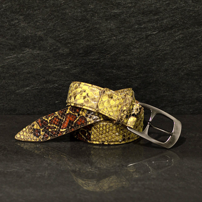 Ralph Gladen Schlangenledergürtel Python Breite 3,5cm in gelb / cognac