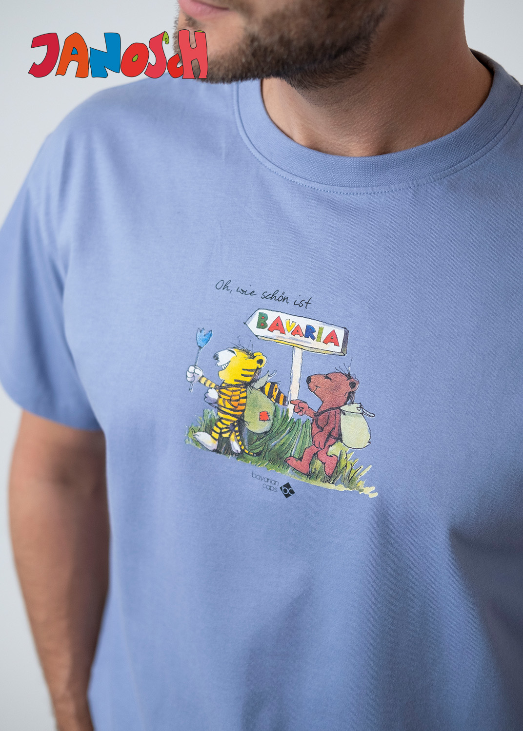 Bavarian Caps T-Shirt Janosch "Oh wie schön is Bavaria" - hellblau