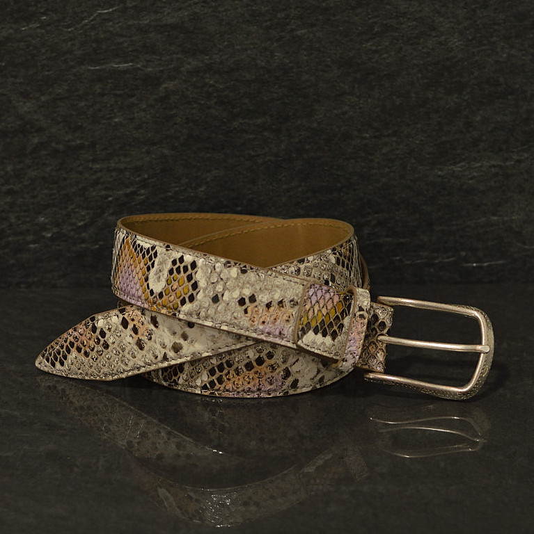 Ralph Gladen Schlangenledergürtel Python Breite 3,5 cm natur / rose