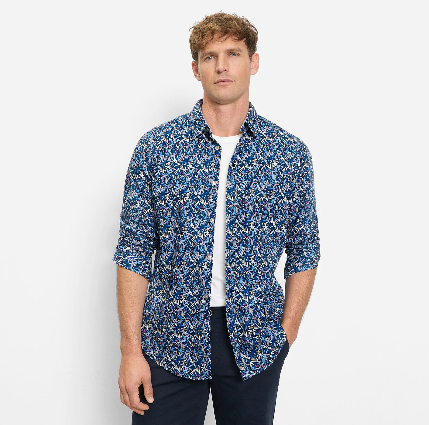 Olymp Casual Hemd, regular fit, Kent, Marine Floraler Print