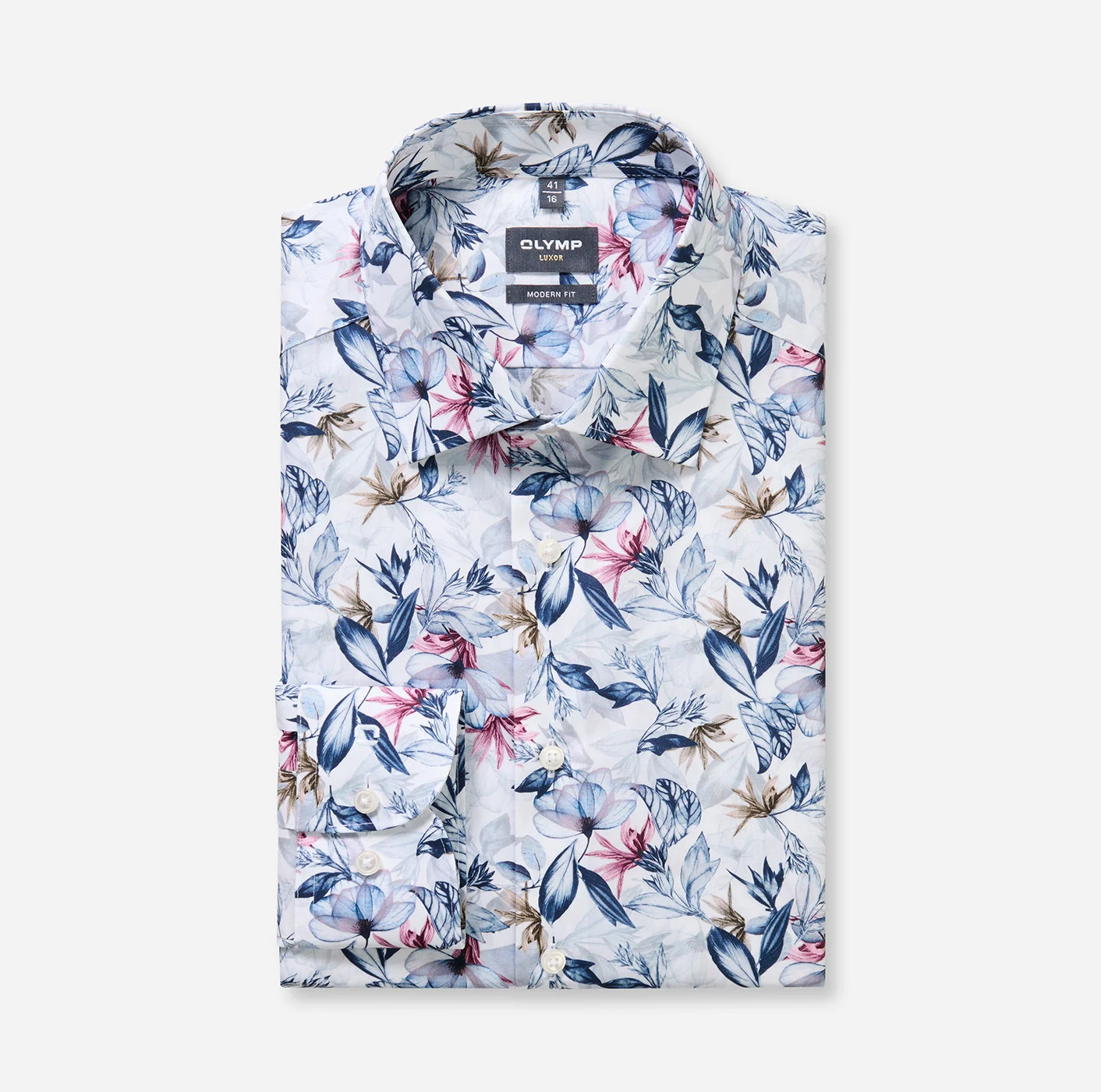 Olymp Luxor Hemd, modern fit, New Kent, Marine mit neum floral print