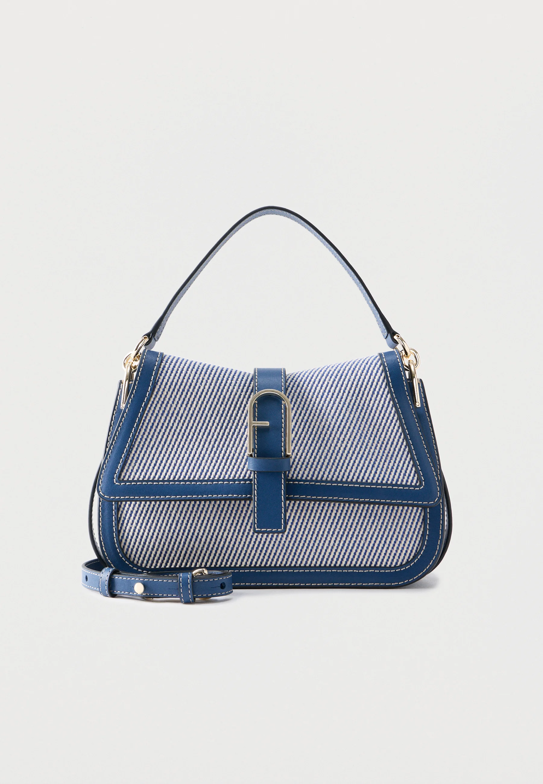 Furla Flow Henkeltasche M Canvas, fein genarbtes Leder in toni indigo