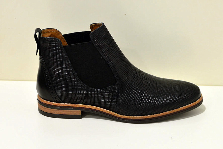 Franzini Damen-Chelsea Stiefeletten mit Struktur aus Leder, schwarz made in Italy