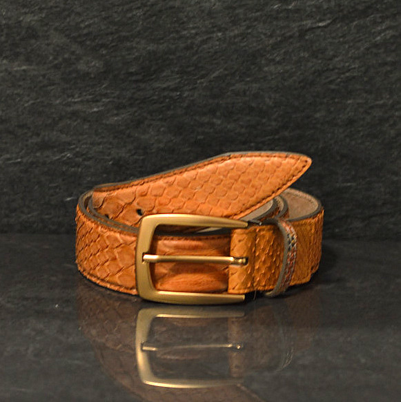 Ralph Gladen Schlangenledergürtel Python Breite 3,5cm in cognac