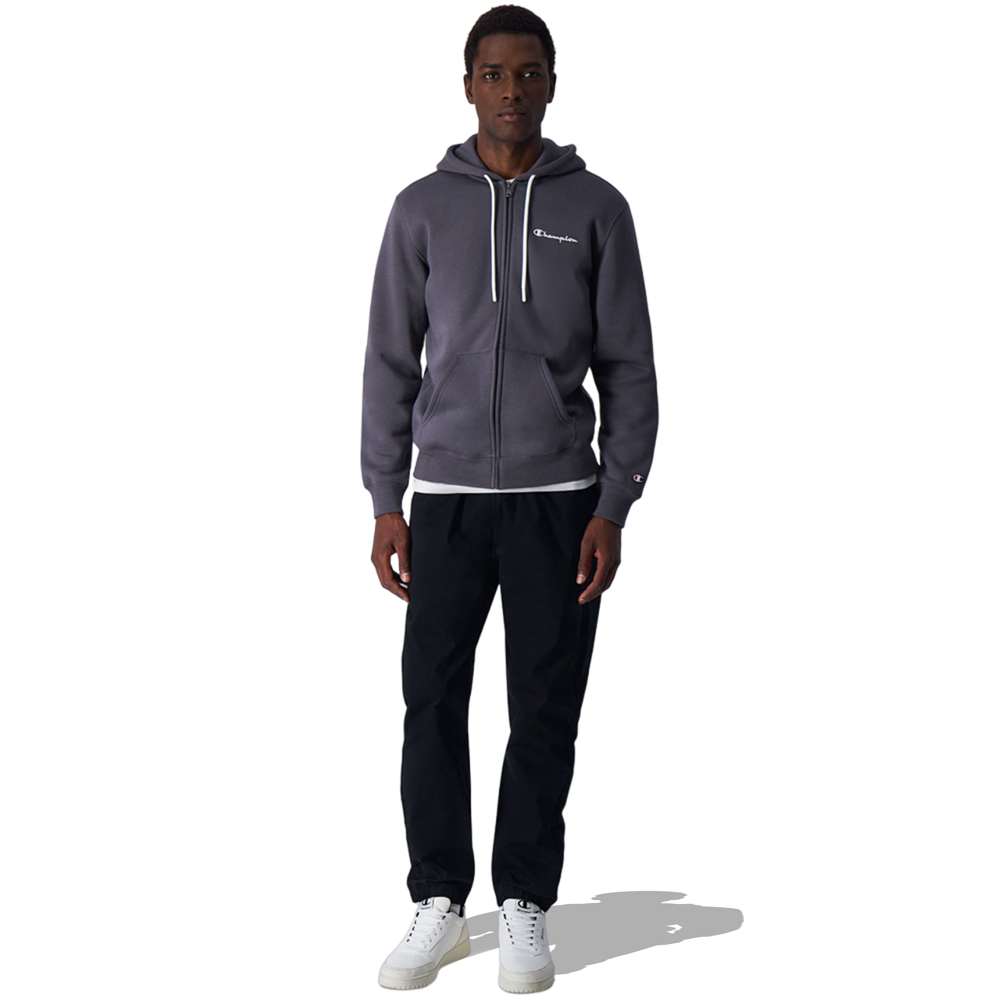 Champion Fleece-Kapuzenpullover mit durchgehendem Reißverschluss und Stickerei in grau