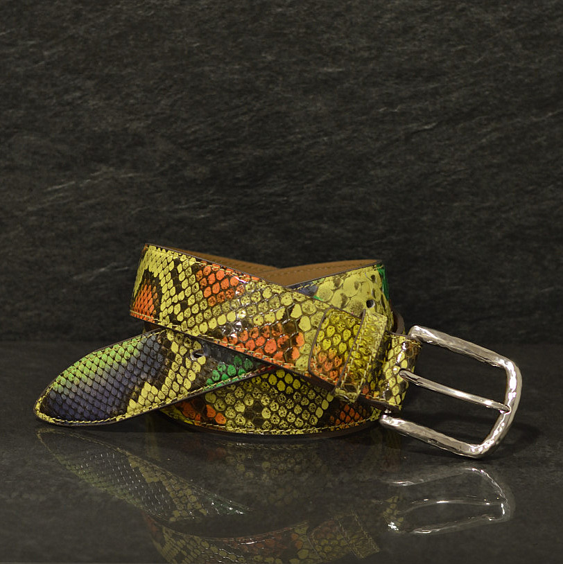Ralph Gladen Schlangenleder-Gürtel Python Sonderbreite 4,0cm Farb Special gelb multi