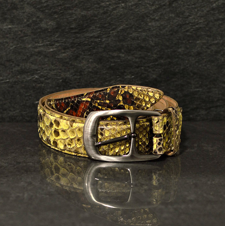 Ralph Gladen Schlangenledergürtel Python Breite 3,5cm in gelb / cognac
