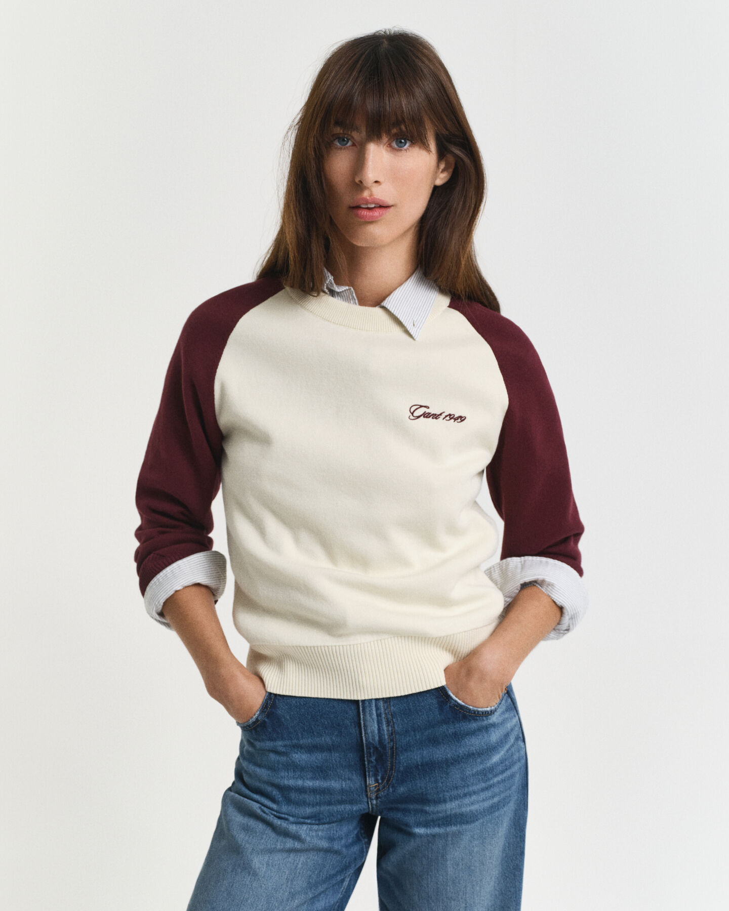 GANT Color Blocked Rundhalspullover aus Biobaumwolle / Pullover in plum wine