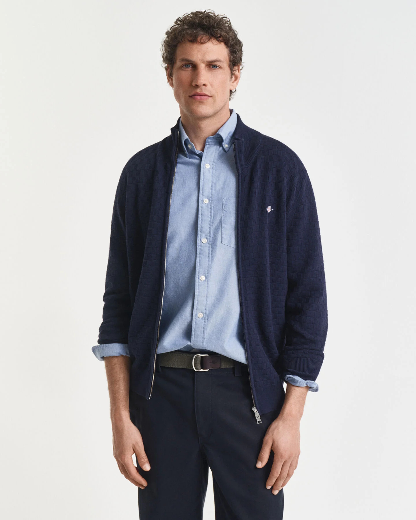 GANT Strickjacke aus Baumwolle mit Mikrostruktur in blau