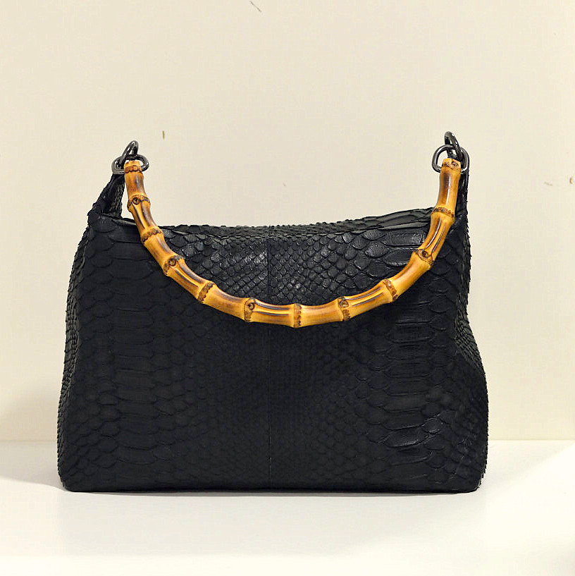 Fausto Colato Schlangenleder-Tasche Python mit Henkel / Griff und Gurt in schwarz