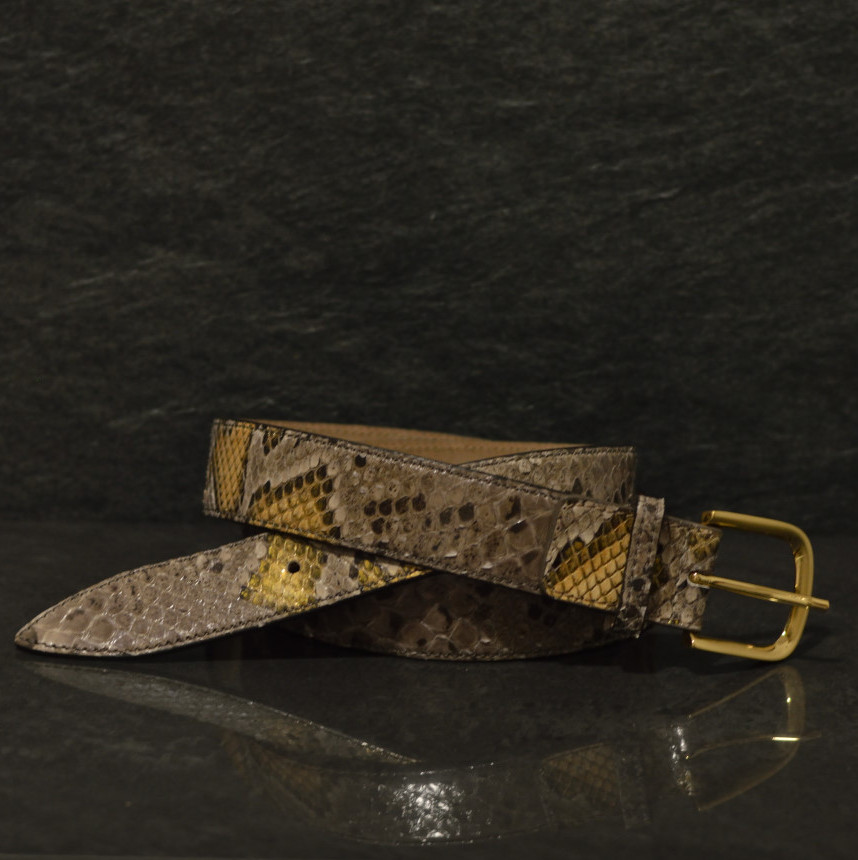 Ralph Gladen Schlangenledergürtel Python Breite 3,5cm in taupe / gold