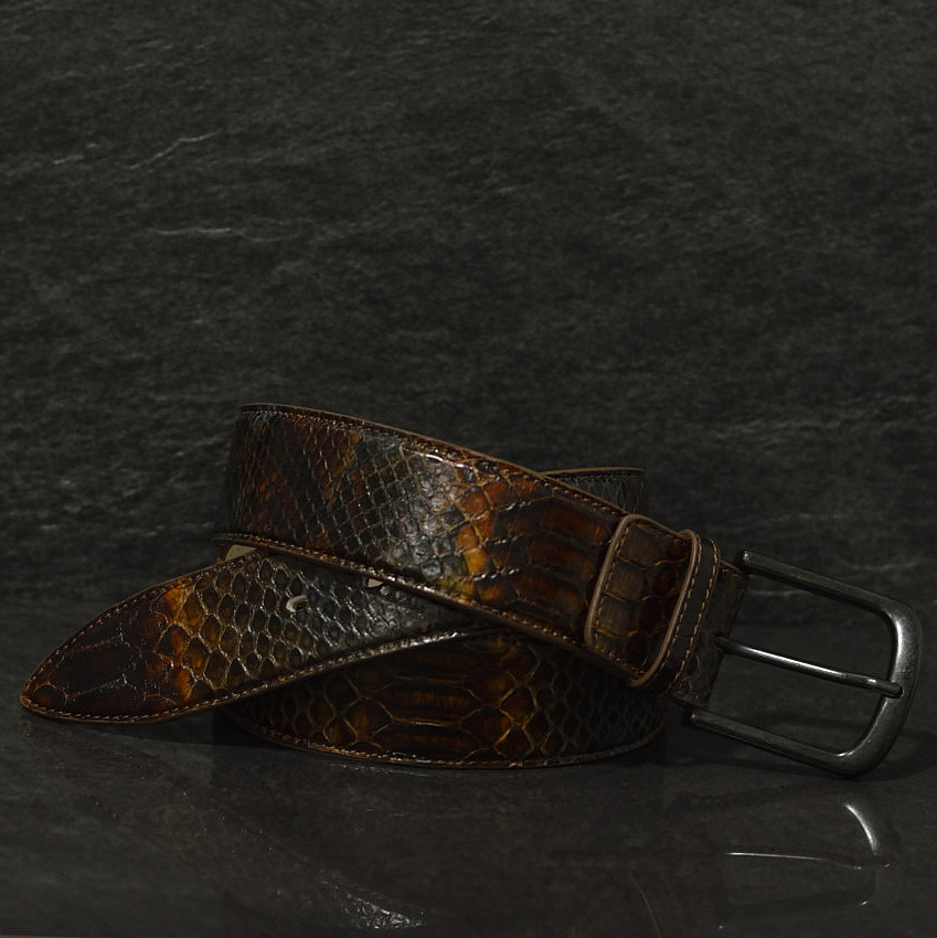 Ralph Gladen Schlangenleder-Gürtel Python Sonderbreite 4,5cm tabak mit bläulichem Übergang