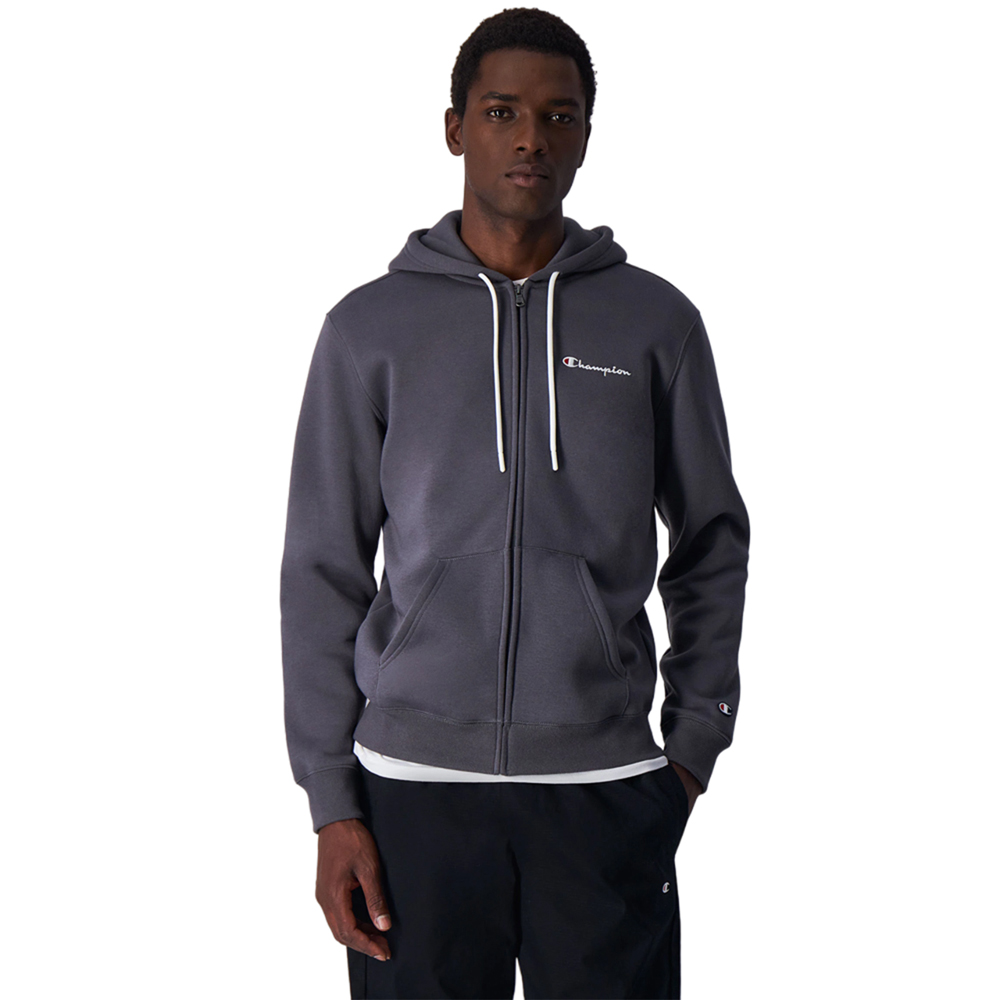 Champion Fleece-Kapuzenpullover mit durchgehendem Reißverschluss und Stickerei in grau