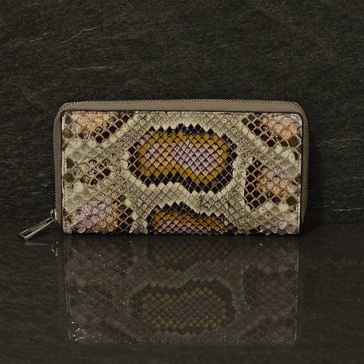 Ralph Gladen Pythonleder Zippwallet Schlangenleder Portemonnaie in natur / rose handbemahlt