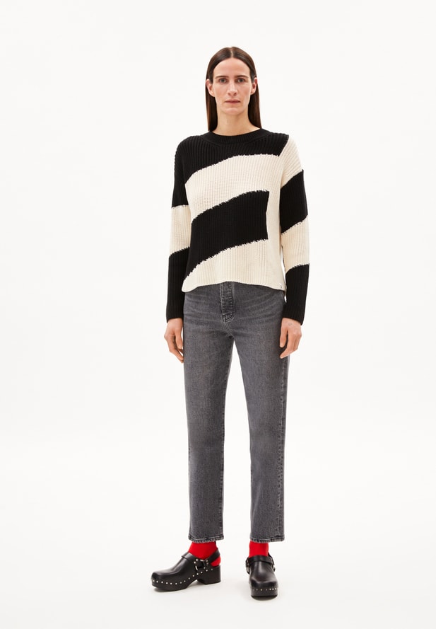 Armedangels NURIAAS BLOCKSTRIPES Pullover Loose Fit aus Bio-Baumwolle undyed black Armedangels NURIAAS BLOCKSTRIPES Pullover Loose Fit aus Bio-Baumwolle undyed black