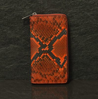 Ralph Gladen Pythonleder Zippwallet Schlangenleder Geldbörse in Plasma Orange
