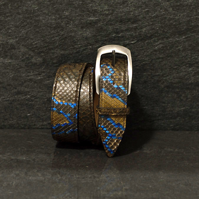 Ralph Gladen Schlangenledergürtel Python Breite 3,5cm in braun / blau