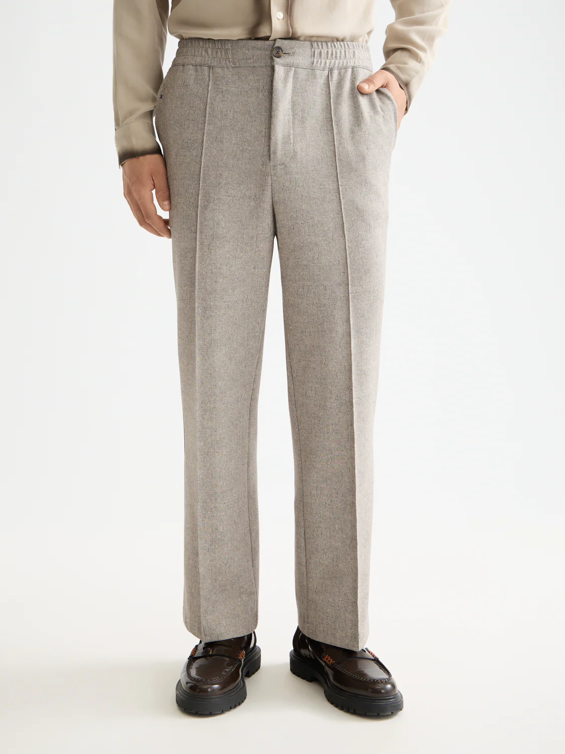 Scotch & Soda Tailored melange-jersey relaxed straight jogger in Palaza Taupe Melange Scotch & Soda Tailored melange-jersey relaxed straight jogger in Palaza Taupe Melange