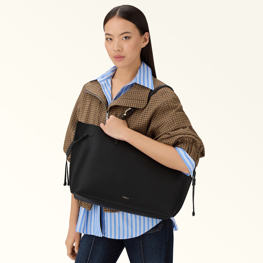 Furla Ava Tote-bag L Nero / Große Tasche aus feinem Kalbsleder