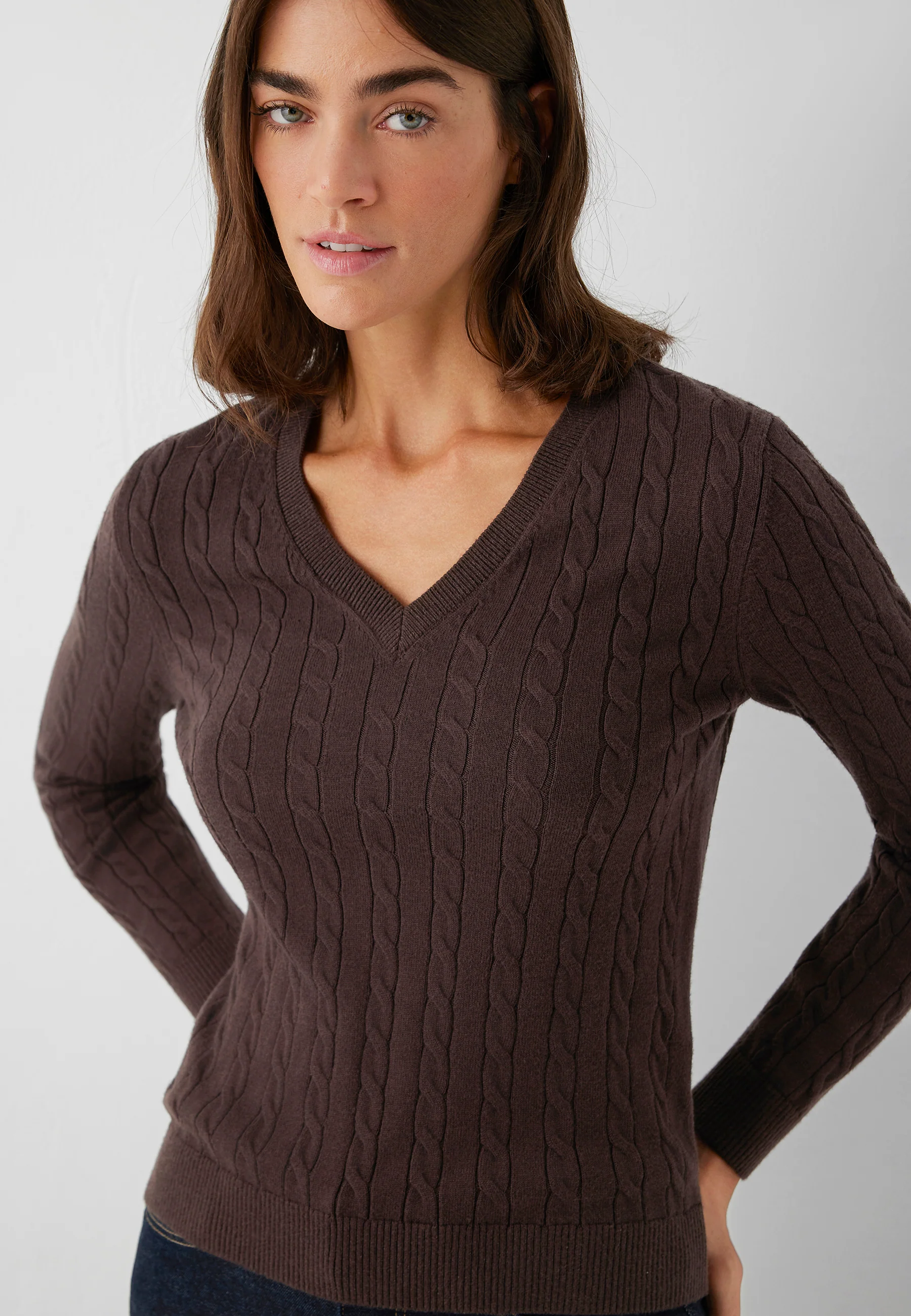 Mavi Pullover LONG SLEEVE V NECK TRICOT | Feinstrick Pullover in braun