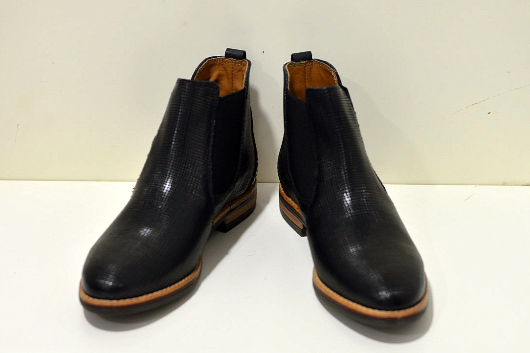 Franzini Damen-Chelsea Stiefeletten mit Struktur aus Leder, schwarz made in Italy