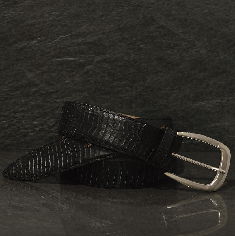 Ralph Gladen Schlangenleder-Gürtel Cobra / Kobra Sonderbreite 4,5cm in schwarz
