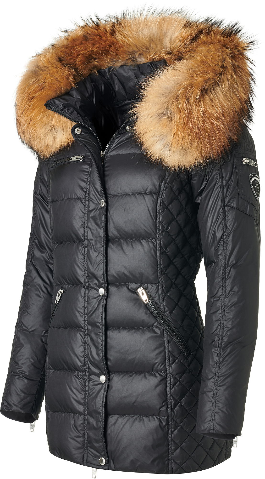 RockandBlue Beam Mid Black / Natural Daunen Parka mit extra großem Echtpelz Kragen RockandBlue Beam Mid Black / Natural Daunen Parka mit extra großem Echtpelz Kragen