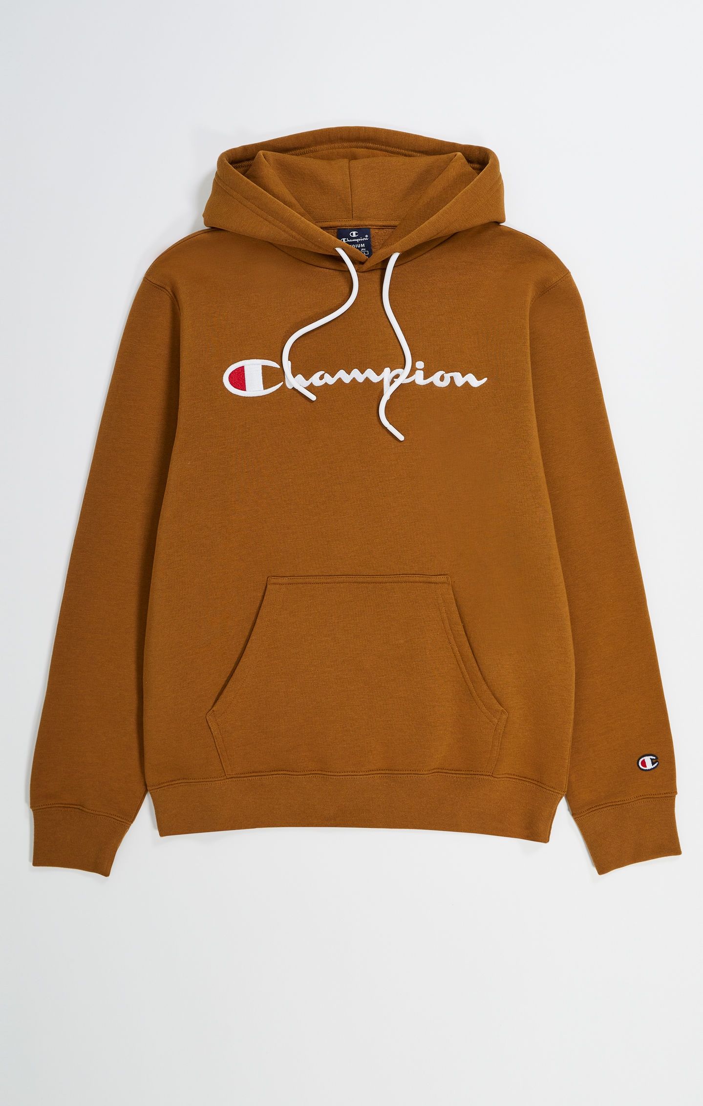 Champion Fleece-Kapuzenpullover mit gesticktem Logo-Schriftzug in hellbraun