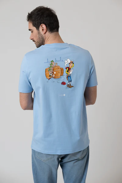 Bavarian Caps T-Shirt "Lucky Luke: Bierfässer" - hellblau - HT99-1