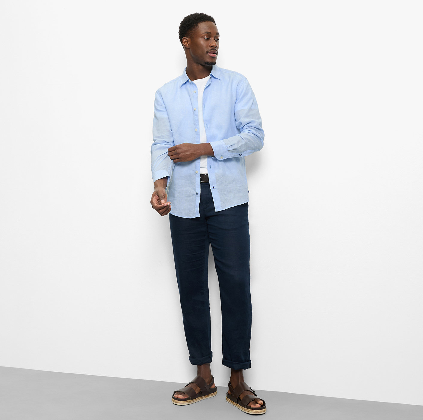 Olymp Casual Hemd aus weichen Leinen, regular fit, Kent, Hellblau