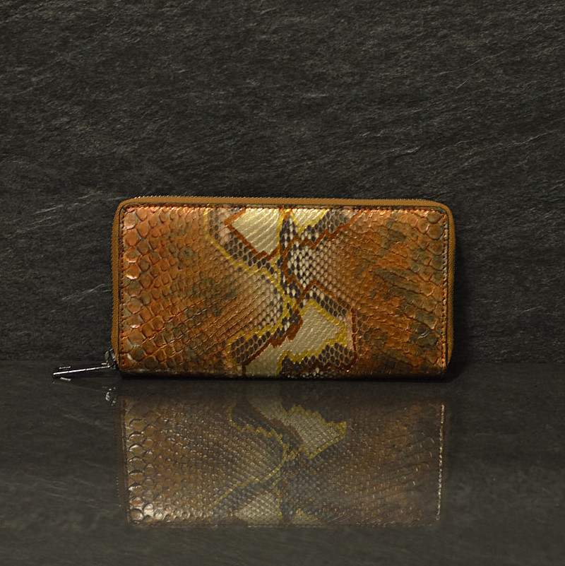 Ralph Gladen Pythonleder Zippwallet Schlangenleder Geldbörse inbronze / gold / roccia
