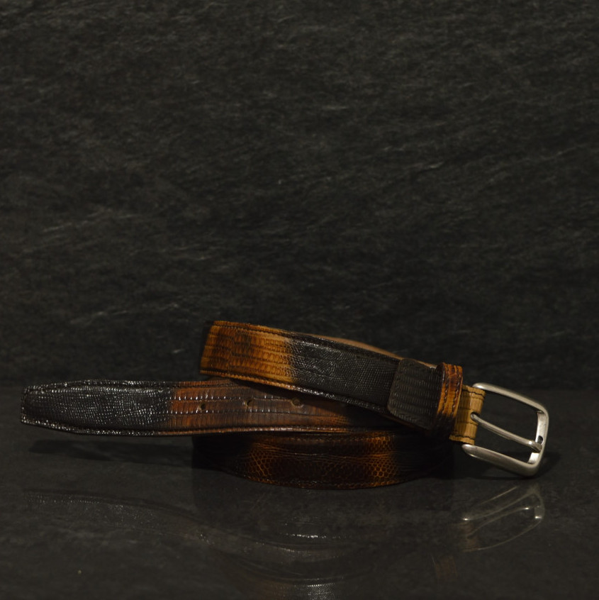 Ralph Gladen Lizard Gürtel Breite 3,0cm in schwarz braun / Eidechsenleder