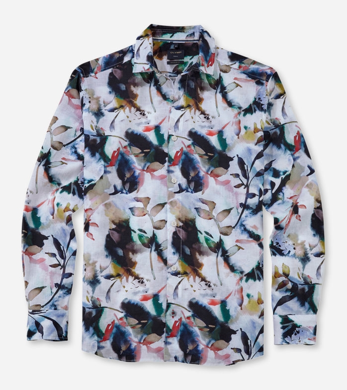 Olymp Casual Hemd aus Leinen, regular fit, Kent, im kreativen Blumen-Design
