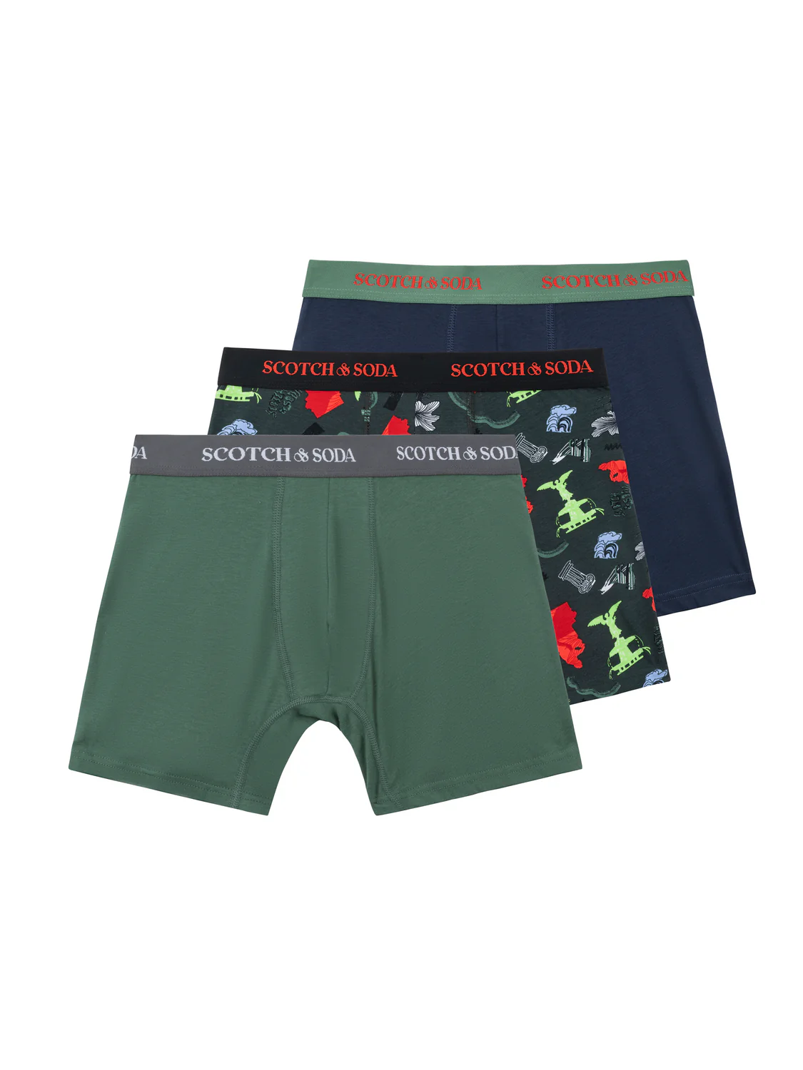 Scotch&Soda 3-PACK MEN'S COTTON BOXERS in MEDIUM GREEN