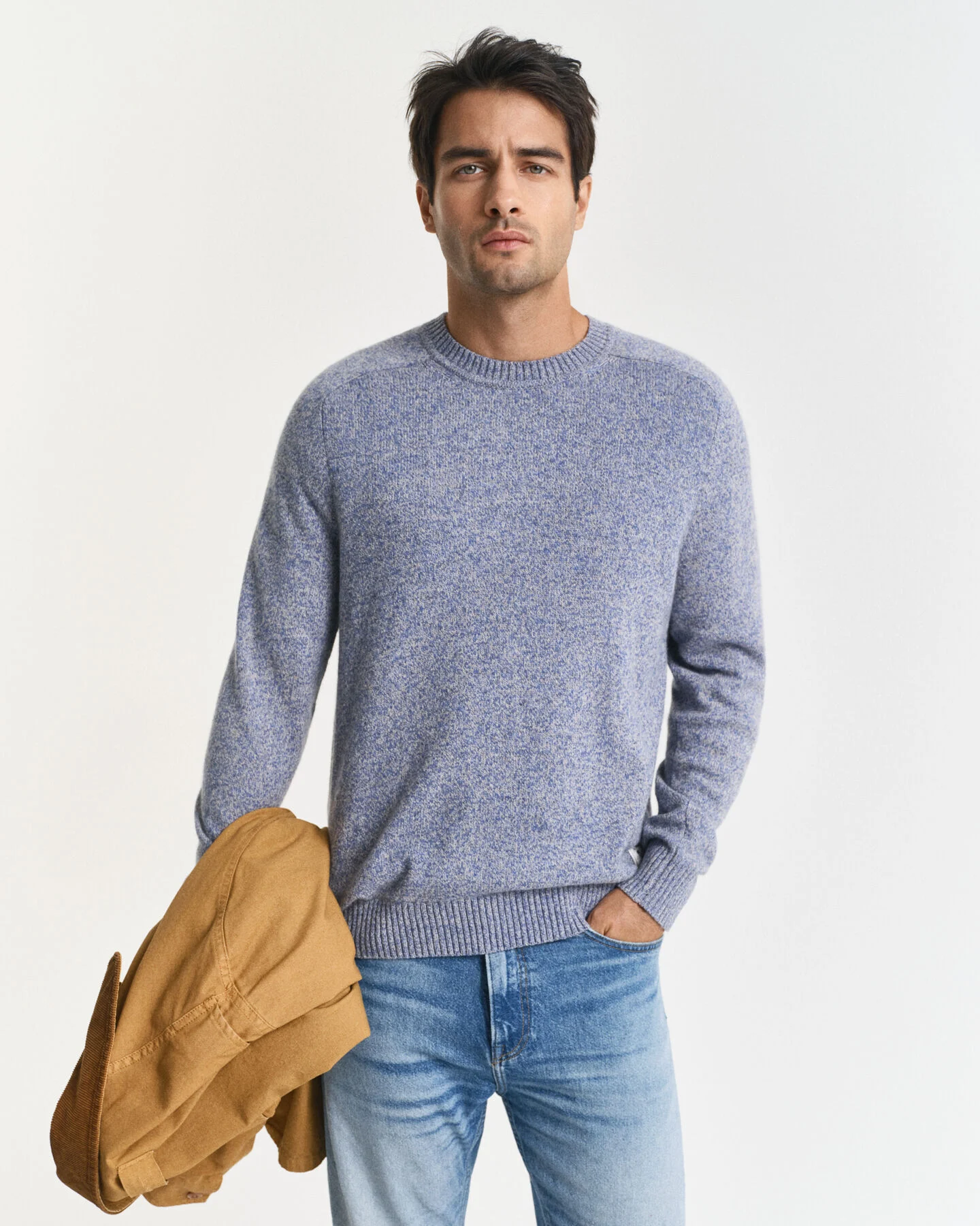 GANT Mouliné Rundhalspullover aus Wollmix in denim blue melange / Pullover