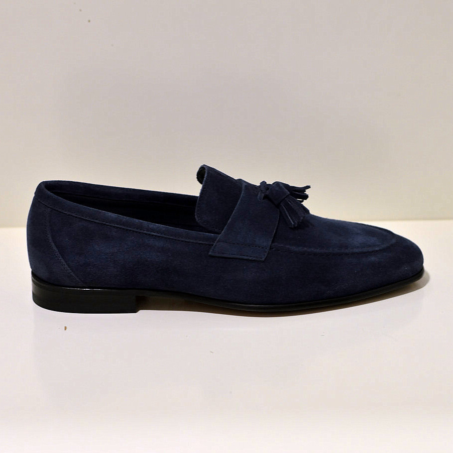  Berwick 1707 Tassel Loafer aus englischem Wildleder in blau mit genähter Ledersohle / Mokassin 