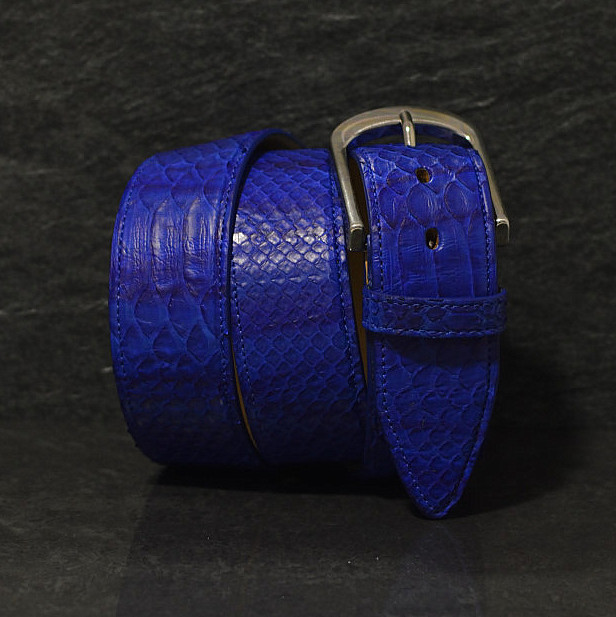 Ralph Gladen Pythonleder Gürtel Schlangenleder Sonderbreite 4,5cm in batik blau