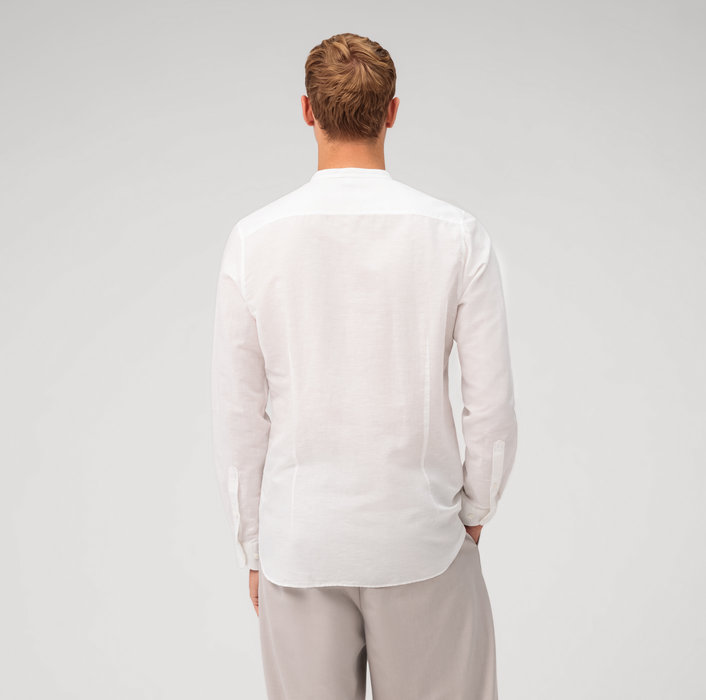 Olymp  Level Five garment washed Businesshemd, body fit, Stehkragen, Weiß Leinen Mix 20965400