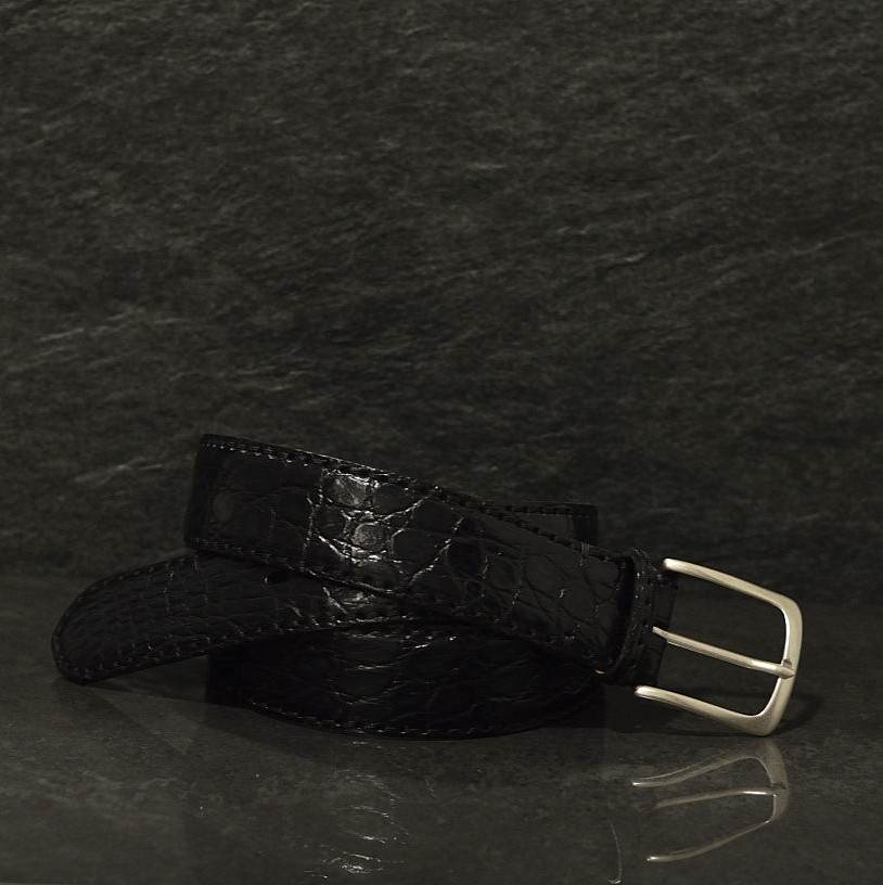 Fausto Colato Gürtel aus Alligatorleder Breite 4,0 cm schwarz