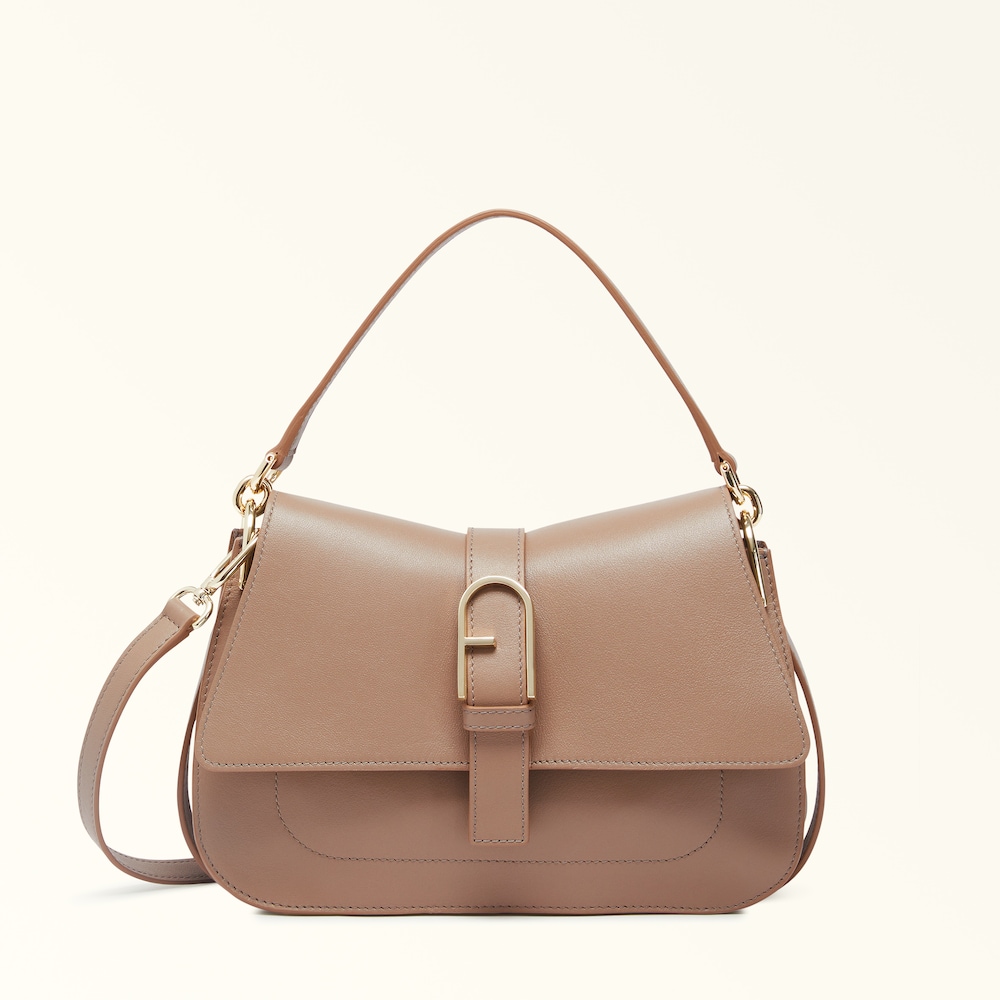 Furla Flow Top Handle aus geschmeidigem Nappaleder in Greige 