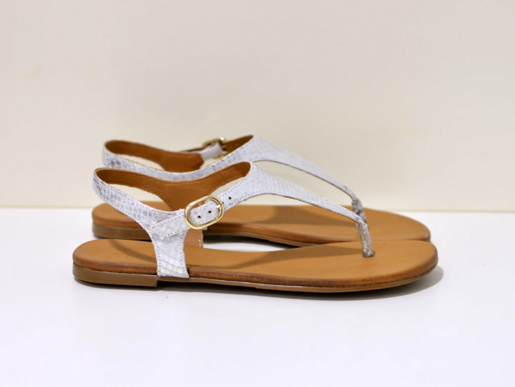 Tube Zehensandalen aus Leder Schlange multi Silver