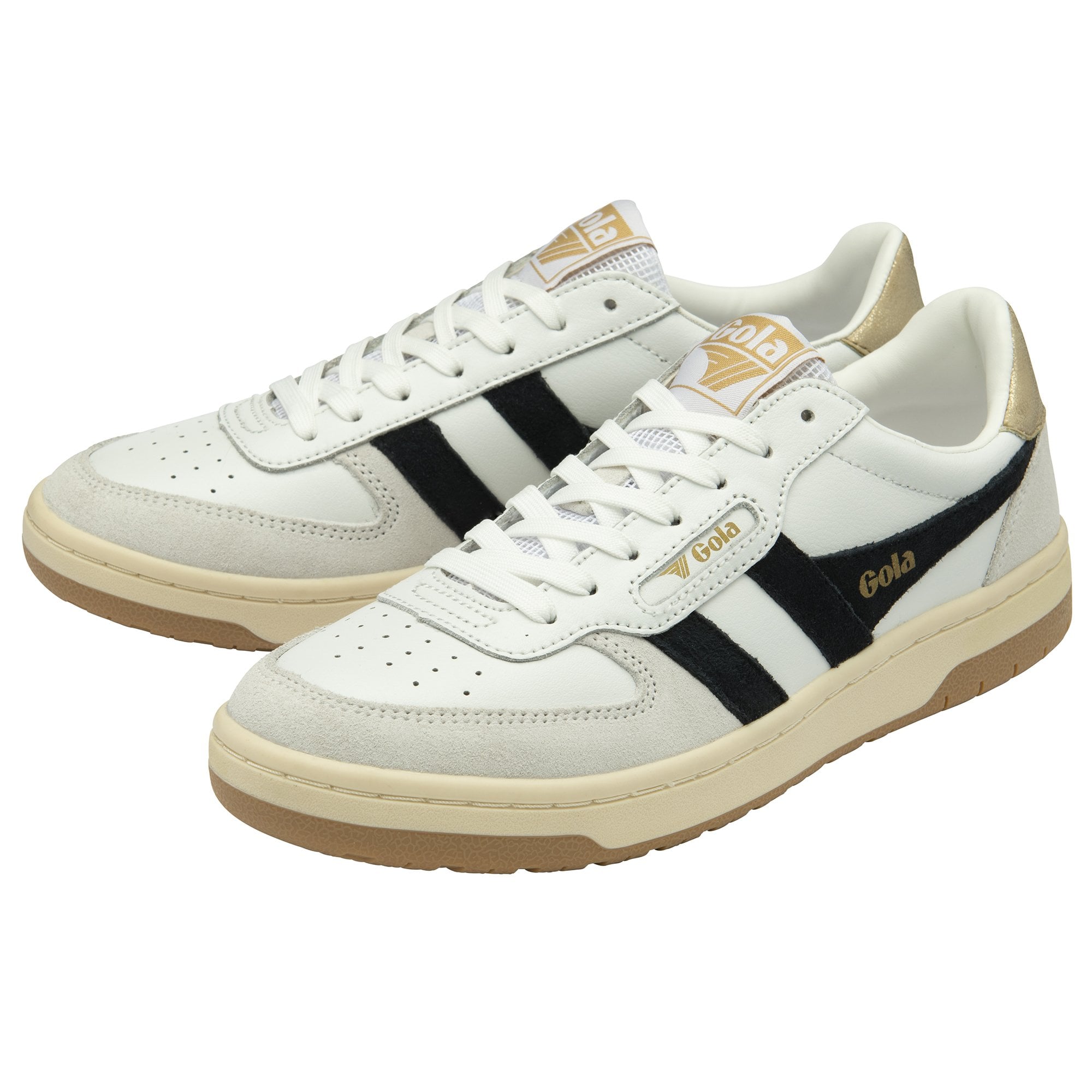 Gola Classics Women's Sneker Hawk Trainers in White/Black/Gold Gola Classics Women's Sneker Hawk Trainers in White/Black/Gold