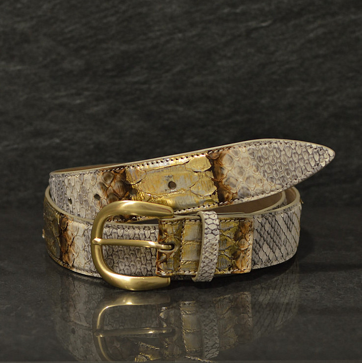 Ralph Gladen Schlangenledergürtel Python Breite 3,5cm in natur/braun/gold