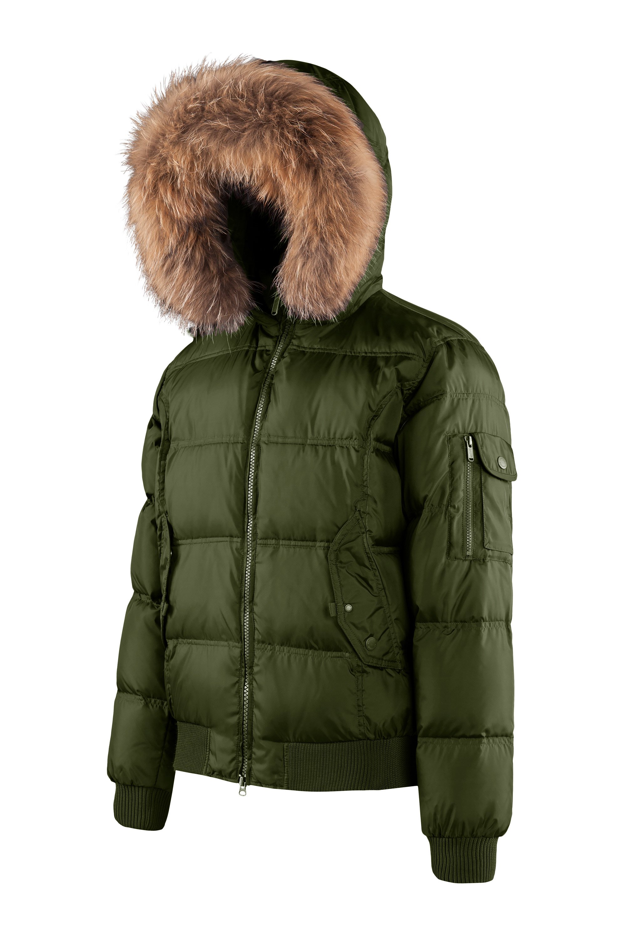 BomBoogie Daunen Bomberjacke mit echtem Pelz in grün BomBoogie Daunen Bomberjacke mit echtem Pelz in grün