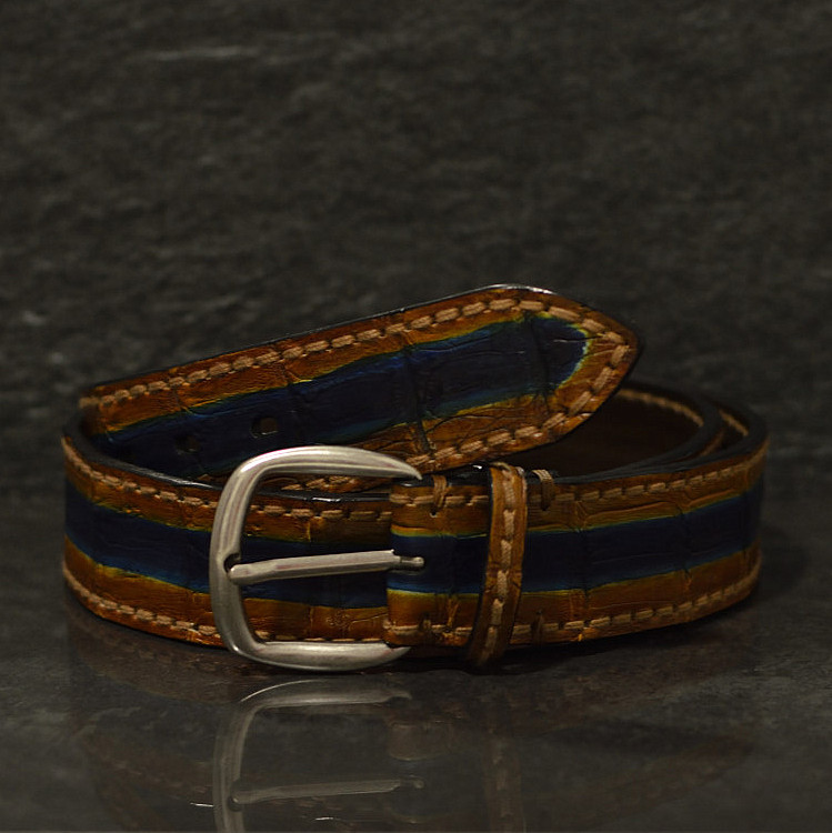 Fausto Colato Kaiman Gürtel Breite 4,0cm in cognac multi / Caimano Fenice