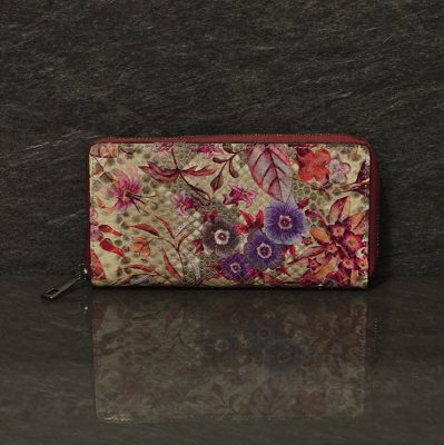 Ralph Gladen Pythonleder Zippwallet Schlangenleder Portemonnaie in natur / flower printed