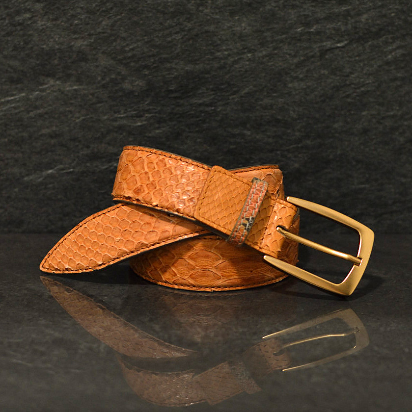 Ralph Gladen Schlangenledergürtel Python Breite 3,5cm in cognac