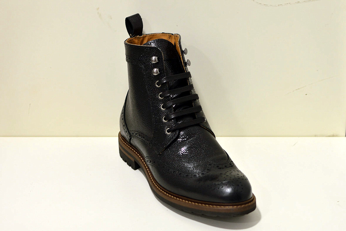 Franzini made in Italy Aston Bastioni  Herren Stiefelette / Boot aus Leder mit Struktur in schwarz 