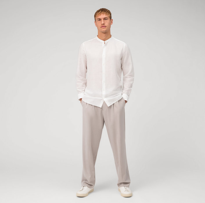 Olymp  Level Five garment washed Businesshemd, body fit, Stehkragen, Weiß Leinen Mix 20965400